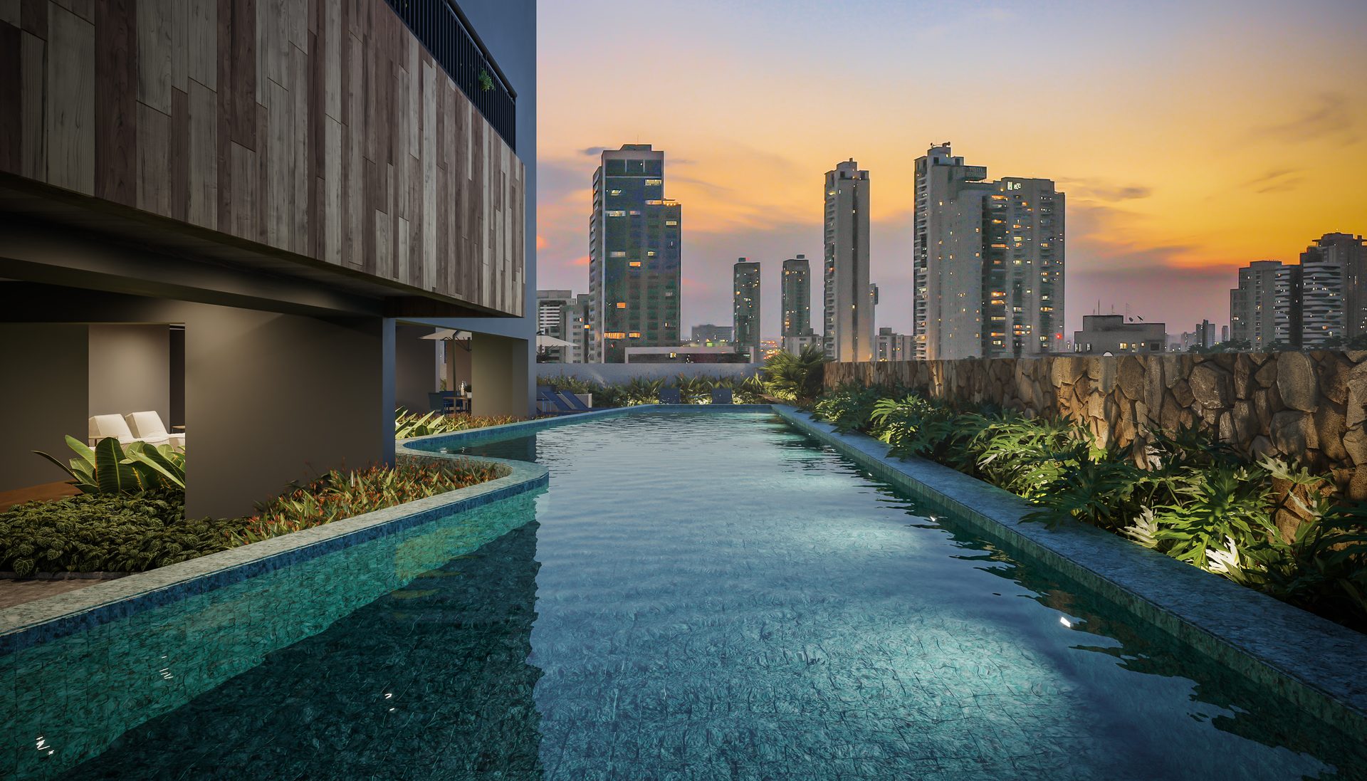 Piscina Laguna com raia do Casa Brasileira Consciente (perspectiva ilustrada)