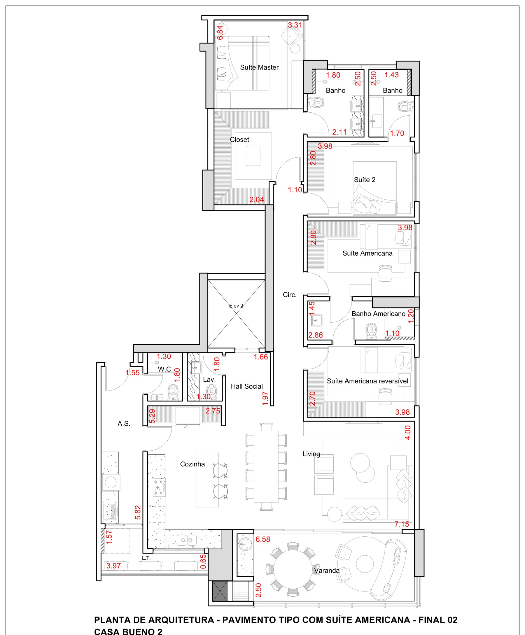 Planta do pavimento tipo com suíte americana, Casa Bueno final 02, Casa Brasileira Consciente